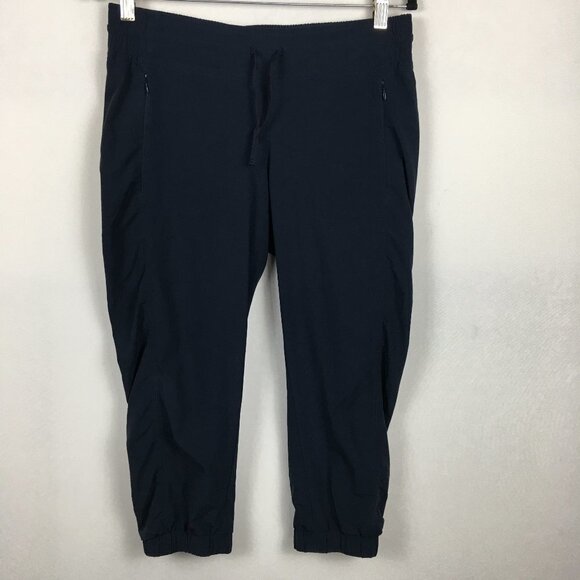 Athleta Leggings  Navy Blue Zip Pockets Elastic-Back Drawstring Cuffed Capri - Picture 1 of 9